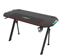DRIFT GAMING RDZ175RGB - Tavolo da gioco con piano in fibra di carbonio, supporto per bevande e cuffie, lati RGB reattivi al suono, tappetino 80 x 30 cm, Nero, 130 x 60 x 75 cm
