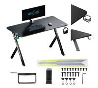 Scrivania da gioco NanoRS RS101 120 x 60 x 75 cm con foglia nera rivestita in carbonio telaio in acciaio capacità di carico 75 kg Porta cuffie Porta bevande Piedi antiscivolo Angoli arrotondati Stile