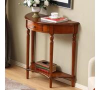 Tavolo da ingresso a forma di mezzaluna, consolle in legno massello, tavolino da divano con cassetti, con funzione di stoccaggio, adatto per soggiorni, foy Light Brown 100*40*87.5cm/39.4*15.7*34.4 in