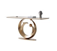 Tavolo da ingresso con piano in finto marmo e base in metallo, consolle stretta(Gold,M)