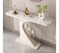 Tavolo da ingresso in pietra sinterizzata, consolle moderna e stretta con base astratta in metallo, tavolo dall'accento contemporaneo for il soggiorno del corridoio(White-white,120 * 30 * 80cm)