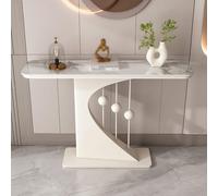 Tavolo da ingresso in pietra sinterizzata, consolle moderna e stretta con base astratta in metallo, tavolo dall'accento contemporaneo for il soggiorno del corridoio(White-grey,120 * 30 * 80cm)