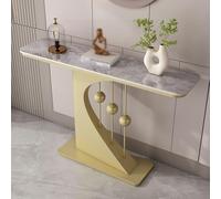 Tavolo da ingresso in pietra sinterizzata, consolle moderna e stretta con base astratta in metallo, tavolo dall'accento contemporaneo for il soggiorno del corridoio(Gold-grey,100 * 30 * 80cm)