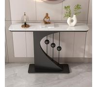Tavolo da ingresso in pietra sinterizzata, consolle moderna e stretta con base astratta in metallo, tavolo dall'accento contemporaneo for il soggiorno del corridoio(Black-white,120 * 30 * 80cm)