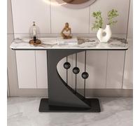 Tavolo da ingresso in pietra sinterizzata, consolle moderna e stretta con base astratta in metallo, tavolo dall'accento contemporaneo for il soggiorno del corridoio(Black-grey,100 * 30 * 80cm)