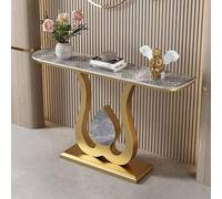 Tavolo da ingresso in pietra sinterizzata, consolle stretta con base simmetrica, tavolo moderno in stile foyer for corridoio d'ingresso e spazi abitativi del soggiorno(Gold-grey,120 * 32 * 80cm)