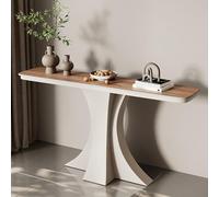 Tavolo da ingresso in pietra sinterizzata, moderna consolle stretta con base scultorea a clessidra, tavolino opaco effetto ardesia per corridoio, foyer o retro-divano(Brown+White,100 * 30 * 80cm)