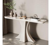 Tavolo da ingresso in pietra sinterizzata, moderna consolle stretta con base scultorea a clessidra, tavolino opaco effetto ardesia per corridoio, foyer o retro-divano(Gray+White,100 * 30 * 80cm)
