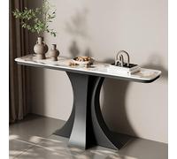 Tavolo da ingresso in pietra sinterizzata, moderna consolle stretta con base scultorea a clessidra, tavolino opaco effetto ardesia per corridoio, foyer o retro-divano(Gray+Black,120 * 30 * 80cm)