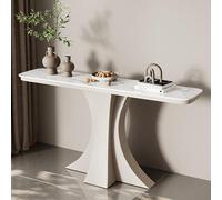 Tavolo da ingresso in pietra sinterizzata, moderna consolle stretta con base scultorea a clessidra, tavolino opaco effetto ardesia per corridoio, foyer o retro-divano(White+White,80 * 30 * 80cm)