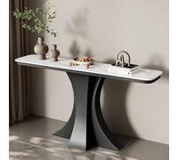 Tavolo da ingresso in pietra sinterizzata, moderna consolle stretta con base scultorea a clessidra, tavolino opaco effetto ardesia per corridoio, foyer o retro-divano(White+Black,80 * 30 * 80cm)
