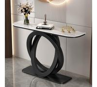Tavolo da ingresso in stile industriale, consolle moderna, piano in ardesia spessa impermeabile, struttura in metallo geometrico, versatile credenza per corridoio dietro il divano(Black,120cm)