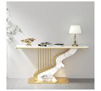 Tavolo Da Ingresso Moderno E Semplice Con Elegante Piano In Pietra Sinterizzata Base In Metallo A Forma Di Arpa, Consolle Ideale Per L'ingresso L'arredamento Del Corridoio(Gold B,150cm/59in)