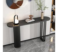 Tavolo da ingresso stretto rustico con contenitore, consolle in marmo per soggiorno e corridoio, gambe circolari in metallo, elegante mobile da ingresso (colore: nero, D, 100 cm)