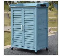 Tavolo da lavoro all'aperto e panca da vaso, capanno da giardino con ripiani, armadietto blu per esterni per patio e cortile, durevole ed elegante organizer da giardino