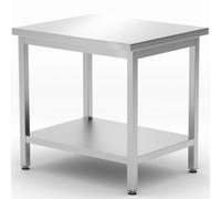 HENDI Tavolo da lavoro centrale, piano di lavoro rinforzato, con ripiano, da montare, piedi regolabili, per hotel, ristoranti, bar, cucina, centri di lavorazione, 800x600x(H)850 mm, acciaio inox