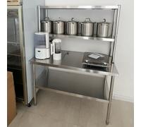 Tavolo Da Lavoro Da Preparazione Acciaio Inox Commercial Stainless Steel Table with Overshelf, Indoor Outdoor Preparation Table for School Hotel Hospital Restaurant, Metal Kitchen Island(Tall 140cm/55