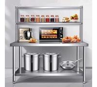 Tavolo Da Lavoro Da Preparazione Acciaio Inox Open Base Stainless Steel Table, 55" 63" Tall Metal Kitchen Prep Table with 2 Adjustable Tier Overshelves, Large Double Layer Worktable Workbench(H 63"/1.