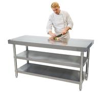 Tavolo da lavoro in acciaio inossidabile con ripiani, tavolo da cucina con base aperta, larghezza 24, 30, 40, 47, 59, 63, 71 pollici, postazione di lavoro con piano di lavoro spesso 7 mm per bar/risto