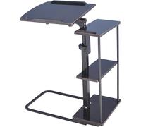 Tavolo da letto con ruote, scaffale portaoggetti a tre ripiani, tavolo per computer portatile, piano inclinabile, gambe pieghevoli con cassetto regolabile in altezza, scrivania mobile multifunzionale