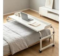 Tavolo Da Letto Regolabile In Altezza Con Ruote，Scrivania Mobile Per La Cura Del Computer Portatile Larghezza Regolabile Da 115 A 210cm Per Comodino, Postazione Di Lavoro In Piedi, Tavol(Color:Bianco)