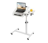 Tavolo da Letto, Scrivania Computer Regolabile, Supporto Inclinabile 360° con Ruote Freno, Altezza Regolabile 60-95cm, Struttura MDF Acciaio, Tavolo Rotolante Divano Telelavoro, Bianco