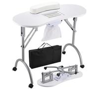 Tavolo da manicure portatile e pieghevole, postazione di lavoro per unghie con ruote bloccabili, poggiapolsi per postazione di lavoro da salone di bellezza a casa o in viaggio,White b