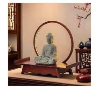 Tavolo da meditazione in legno con anello luminoso a LED, tavolo compatto Pooja intagliato a mano for la decorazione della casa, piccoli spazi(Brown,40cm/15.7in)