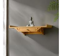 Tavolo da meditazione per altare del Buddha, santuario personale da parete, mensola buddista in legno per la casa, mobiletto con statua del Buddha Guanyin, dio della ricchezza(Wood,Small)