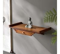 Tavolo da meditazione per altare del Buddha, santuario personale da parete, mensola buddista in legno per la casa, mobiletto con statua del Buddha Guanyin, dio della ricchezza(Walnut,Large)