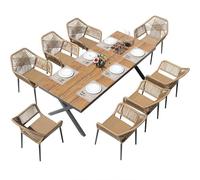 Tavolo da Patio con Sedie Set da Pranzo per Patio Esterno con Sedie in Rattan Arredamento da Esterno in Alluminio 5/7/9 per Giardino Cortile Bordo Piscina Prato Veranda(8 chairs+220cm table)