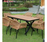 Tavolo da Patio con Sedie Set da Pranzo per Patio Esterno con Sedie in Rattan Arredamento da Esterno in Alluminio 5/7/9 per Giardino Cortile Bordo Piscina Prato Veranda(6 chairs+150cm table)