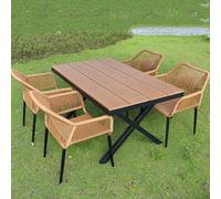 Tavolo da Patio con Sedie Set da Pranzo per Patio Esterno con Sedie in Rattan Arredamento da Esterno in Alluminio 5/7/9 per Giardino Cortile Bordo Piscina Prato Veranda(4 chairs+150cm table)
