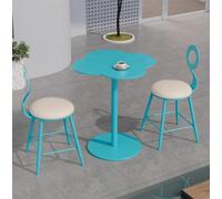 Tavolo da patio esterno con 2 sedie, set di bistrot di ferro all'aperto, tavolo da pranzo industriale set per 2 mobili per esterni per piccolo spazio, appartamento, angolo colazione, portico blue