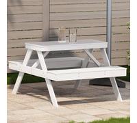 Tavolo da Picnic Bianco in Legno Massello di Pino 105x134x75 cm, Tavolo da Giardino Rustico Resistente all'Acqua per Esterno, Ideale per Terrazza, Veranda, Cortile e Prato, Design a Doghe