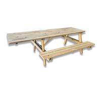 Tavolo da picnic in legno con panche integrate e posto aggiuntivo per disabili