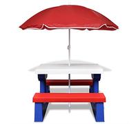 Tavolo da picnic per bambini 2 in 1 con panche e ombrellone, multicolore, struttura robusta e stabile, grande piano facile da pulire, ombrello resistente per ombra
