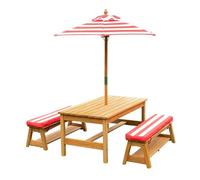 Tavolo da picnic per bambini in legno con ombrello e cuscini rimovibili, tavolo da picnic per esterni, per cortile, prato e patio (rosso) - perfetto per giochi e divertimento in famiglia