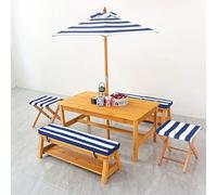 Tavolo da picnic per bambini in legno con ombrellone regolabile, set da pranzo pieghevole per esterni, perfetto mobili da cortile per bambini e attività in giardino (blu)