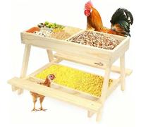 Tavolo da picnic per polli, tavolo per esterni con doppio strato, mangiatoia automatica fatta a mano in legno per anatre con 4 griglie, tavolo per mangiatoia per pollame, anatre, tacchini, cortile e