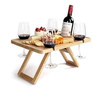 Tavolo da picnic per vino all'aperto, tavolo da vino pieghevole, tagliere per salumi con supporto per bicchiere di vino, mini tavolo per picnic, accessori essenziali per picnic - include tappetino da