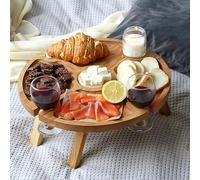 Tavolo da picnic portatile in legno per vino all'aperto, design moderno, vassoio pieghevole con portabottiglie, 35 x 35 x 21 cm, ideale per campeggio, barbecue e picnic