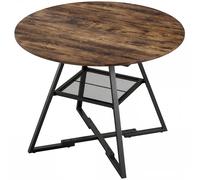 Tavolo Da Pranzo 4 Posti, 100 Cm Rotondo, Cucina Industriale, Ripiano Portaoggetti, Marrone Rustico.
