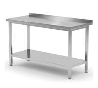 HENDI Tavolo da lavoro, banco da lavoro cucina, piano di lavoro, tavolo multiuso, a parete, con ripiano, avvitato, piedini regolabili, da montare, con alzatina: 40 mm, 800x700x(H)850 mm, acciaio inox