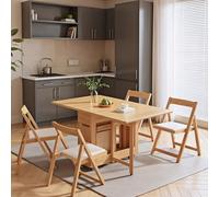 Tavolo da pranzo a ribalta for 4-6 persone, tavolo da cucina pieghevole da 55" con gambe in legno massello, tavolo estensibile for sala da pranzo, soggiorno, ristorante