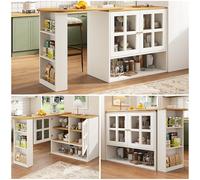 Tavolo da pranzo allungabile con spazio di archiviazione, tavolo bar rotante a 360° con ripiano snack e 5 ripiani, credenza sala da pranzo per cucine e ristoranti (bianco 138-204x39x102,5 cm)