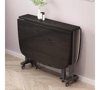 Tavolo da pranzo allungabile in legno, pieghevole, con ruote universali, design a foglia a goccia, finitura nera, bordo rotondo, 120 x 80 x 75 cm, perfetto per piccoli spazi