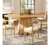 Tavolo da pranzo allungabile, tavolo da pranzo, tavolo da cucina, tavolo da pranzo, tavolo da pranzo, tavolo rotondo allungabile verso ovale, 118-158 cm, 6 persone, colore legno