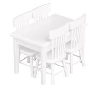 Tavolo da pranzo bianco sedia da pranzo in miniatura casa delle bambole elegante mini set di mobili portatili in legno per ragazze kit 5 pezzi per casa delle bambole