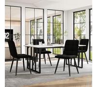 Tavolo da pranzo con 4 sedie, moderno set da cucina, tavolo da cucina con gambe in metallo nero, scrivania in MDF bianco, giunzione di tavoli, sedie in velluto (sedia nera)
